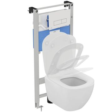 Ideal Standard Tesi WC Set - Závěsné WC AQUABLADE s instalačním systémem ProSys, ovládací tlačítko bílé, sedátko se SoftClose