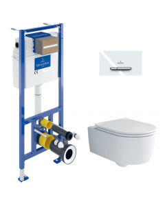Villeroy Boch - Instalační systém ViConnect s WC tlačítkem a závěsným WC 370x530 mm, SoftClose WC sedátko, DirectFlush