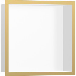 Hansgrohe XtraStoris Individual - Výklenek do zdi matný bílý s designovým rámem 300x300x100mm, leštěný vzhled zlata 56099990