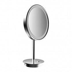 ​Emco Cosmetic mirrors Pure LED - Stojící kulaté LED-holící a kosmetické zrcadlo s osvětleným dotykovým senzorem a šroubový kabel, 3 násobné zvětšování, chrom 109406009