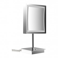 Emco Cosmetic mirrors Pure LED - Stojící čtvercové LED-holící a kosmetické zrcadlo s podsvíceným dotykovým senzorem a šroubový kabel, 3 násobné zvětšování, chrom 109406015