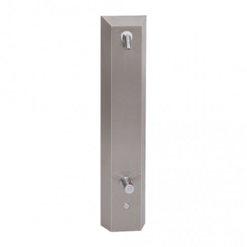 Nerezový sprchový nástěnný panel s piezo tlačítkem a průtokoměrem - pro dvě vody, regulace termostatem