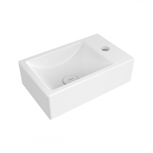 BOCCHI Milano Mini - Umyvátko bez přepadu, otvor na baterii vpravo, 370x230 mm, bílá lesklá