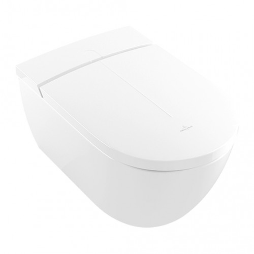 Villeroy Boch ViClean-I 100: sprchové WC, WC mísa bez splachovacího kruhu s bidetová sedátkem, bílá alpin CeramicPlus, V0E100R1