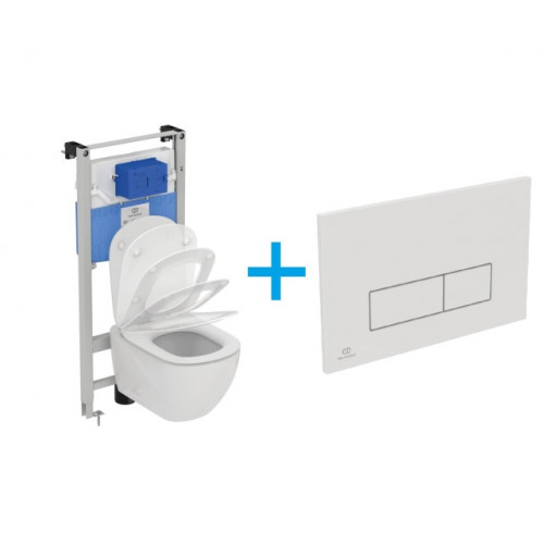 Ideal Standard Tesi WC Set - Závěsné WC AQUABLADE s instalačním systémem ProSys, ovládací tlačítko bílé, sedátko se SoftClose